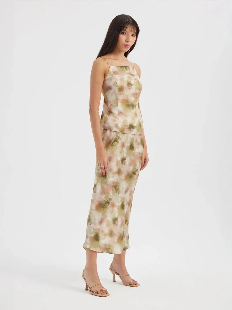 HICCUP 2 Pieces: Tie Dye Spaghetti Strap Cami Top & Tie Dye High Waist Slip Maxi Skirt