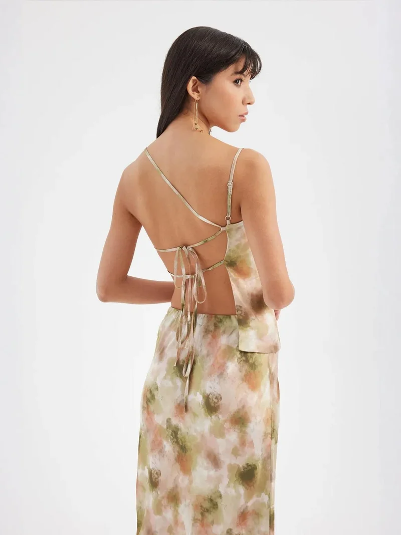 HICCUP Green Tie Dye Cami Top & High Waist Slip Maxi Skirt Coord for Women | Best Price UAE