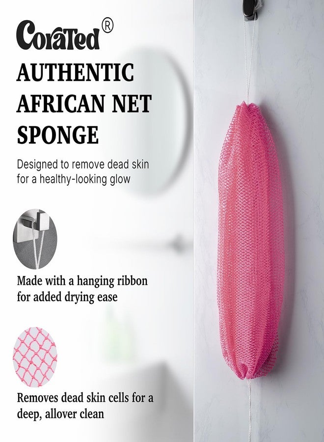 CORATED African Net Sponge Authentic, Shower Loofah Exfoliating Bath Sponge, Body Scrubber for Women and Men Daily Use Body Care, Travel Portable, Durable Bath Accessories for Bathroom (Pink & Blue) - Image 2