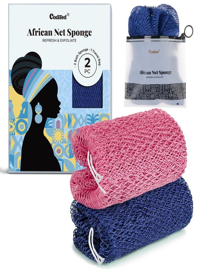 CORATED African Net Sponge Authentic, Shower Loofah Exfoliating Bath Sponge, Body Scrubber for Women and Men Daily Use Body Care, Travel Portable, Durable Bath Accessories for Bathroom (Pink & Blue) - Image 1
