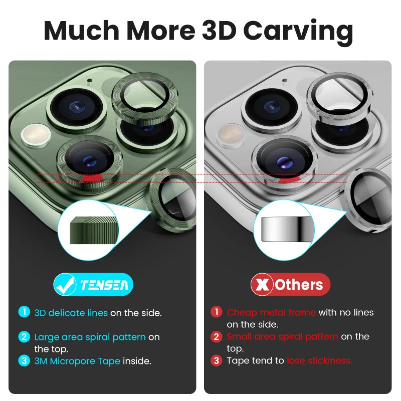 Tensea for iPhone 13 Pro iPhone 13 Pro Max Camera Lens Protector, 9H Tempered Glass Camera Cover Screen Protector Metal Individual Ring for iPhone 13Pro 6.1 inch iPhone 13 ProMax 6.7 inch 2021 - Image 3