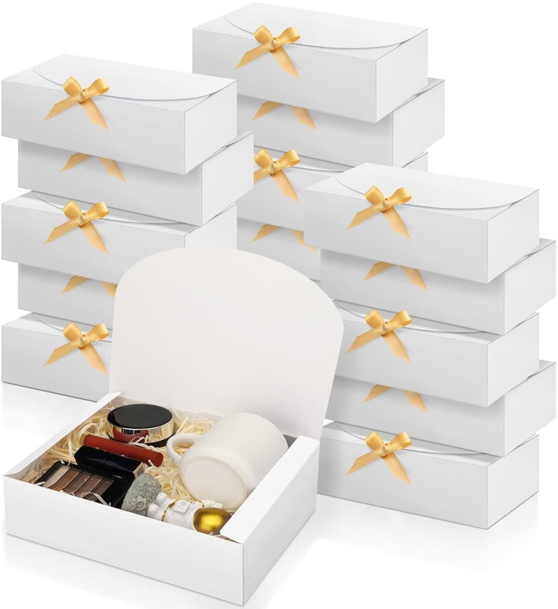 SWANGSA 16 Set Gift Boxes with Lids 106x8x3 White Kraft Paper Gift Box Bridesmaid Proposal Box with Ribbon and 70pcs Adhesive Dots for Wedding Packaging Present Birthday Cupcake Boxes