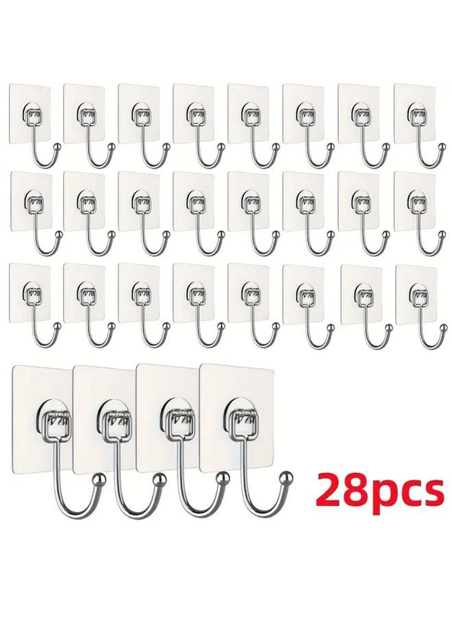 28pcs Heavy Duty Waterproof Transparent Adhesive Hooks No Drill Wall Mounted Hangers - Image 1