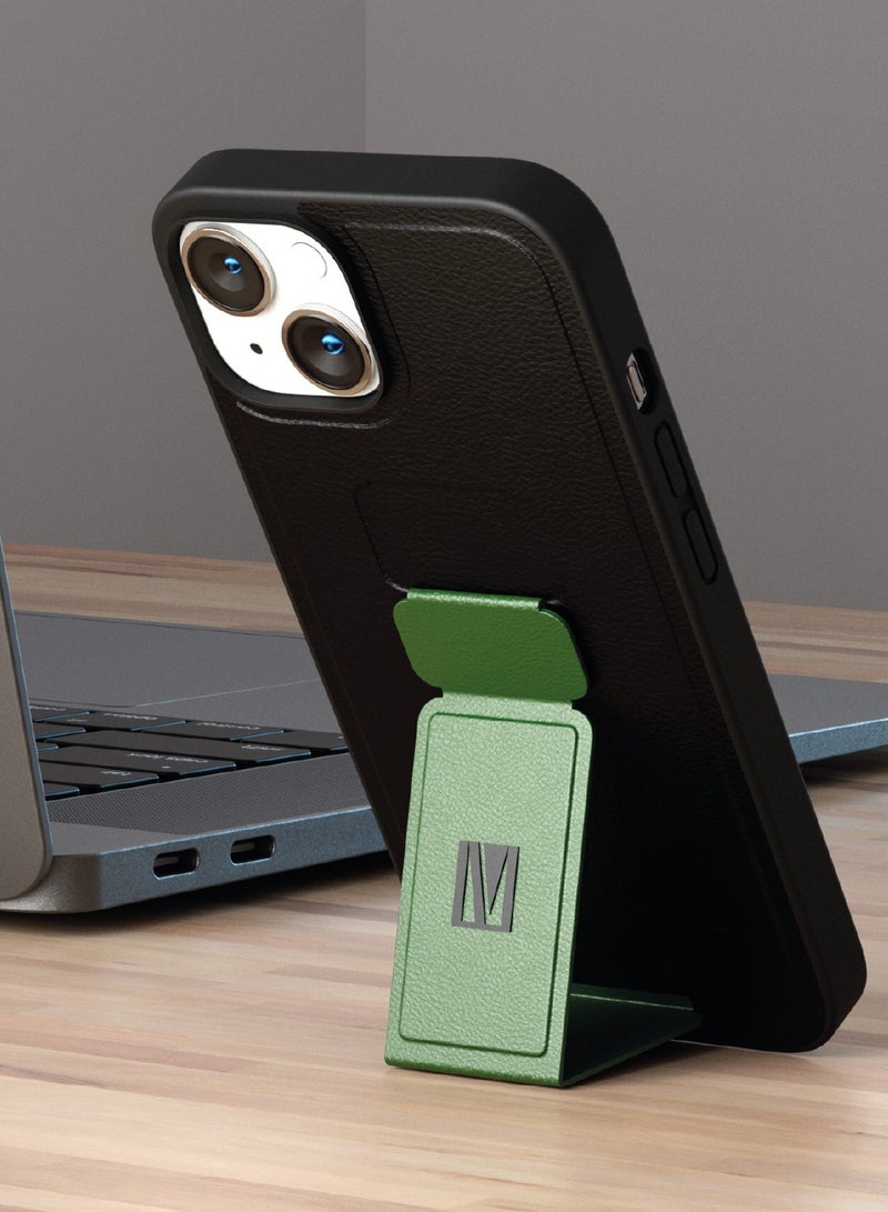 LEVELO Morphix Gripstand iPhone 14 Plus PU Leather Case - Black/Pacific Green - Image 2