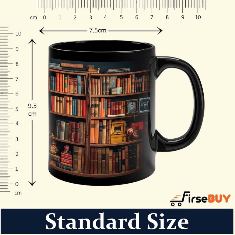 FirseBUY Bookshelf Coffee Mug for Book Lovers and Librarians Ceramic Cup Bookish Gift for Readers Book Clubs Bookworms Black 11oz - Image 4