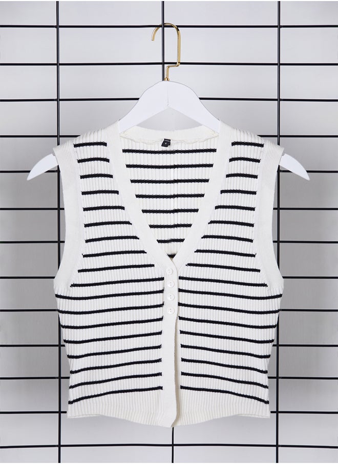 trendyol - Ecru*001 Crop Premium/ Special Yarn Top Vest TWOSS24BZ00258 - Image 1