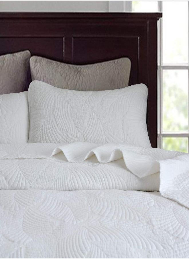 Brandream - Brandream White Quilt Bedding Set Queen Size Cotton Luxury Palm Matelasse Quilt Set Quilted Bedspread Coverlet Set 3-Piece - Image 1
