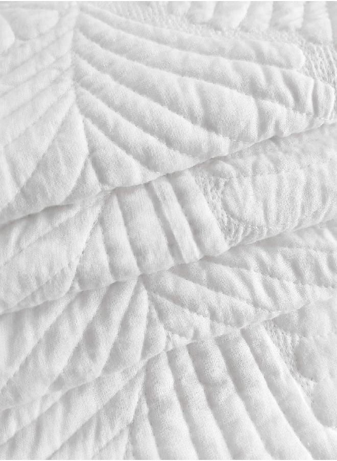 Brandream - Brandream White Quilt Bedding Set Queen Size Cotton Luxury Palm Matelasse Quilt Set Quilted Bedspread Coverlet Set 3-Piece - Image 1