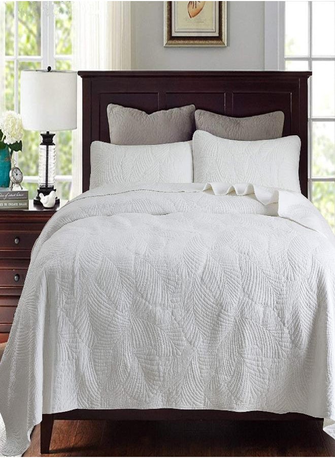 Brandream - Brandream White Quilt Bedding Set Queen Size Cotton Luxury Palm Matelasse Quilt Set Quilted Bedspread Coverlet Set 3-Piece - Image 1