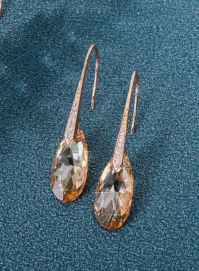 EVEVIC Austrian Crystal Teardrop Dangle Earrings for Women Drop Hook Earring 14K Rose Gold Plated Hypoallergenic Jewelry (Light Topaz) - Image 5