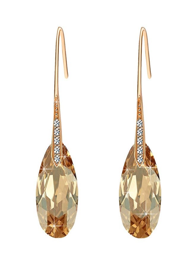EVEVIC Austrian Crystal Teardrop Dangle Earrings for Women Drop Hook Earring 14K Rose Gold Plated Hypoallergenic Jewelry (Light Topaz) - Image 1