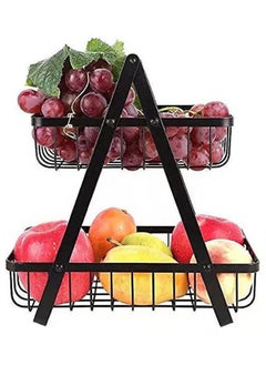 Generic 2-Tier Metal Countertop Fruit Basket For Kitchen Modern Wire Detachable Vegetable Bread Storage Basket Bowl Stand Black  - Image 1