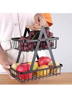 Generic 2-Tier Metal Countertop Fruit Basket For Kitchen Modern Wire Detachable Vegetable Bread Storage Basket Bowl Stand Black  - Image 2