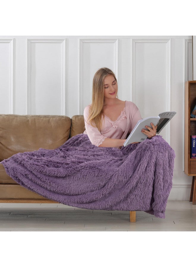 Tuddrom Decorative Extra Soft Fuzzy Faux Fur Throw Blanket 50" x 60",Solid Reversible Long Hair Shaggy Blanket,Fluffy Plush Comfy Microfiber Fleece Blanket for Couch Sofa Bedroom,Patrican Purple - Image 3