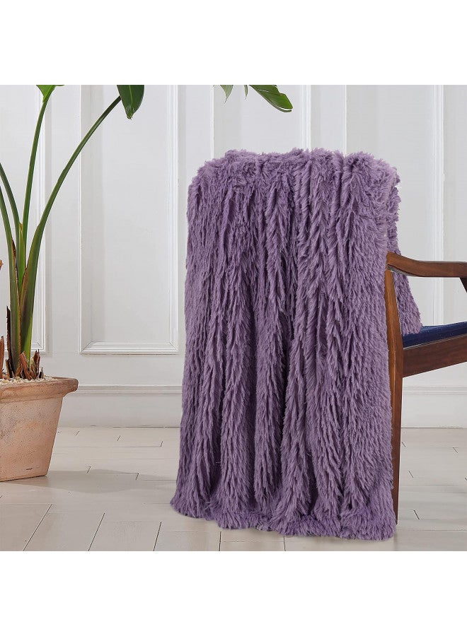 Tuddrom Decorative Extra Soft Fuzzy Faux Fur Throw Blanket 50" x 60",Solid Reversible Long Hair Shaggy Blanket,Fluffy Plush Comfy Microfiber Fleece Blanket for Couch Sofa Bedroom,Patrican Purple - Image 5