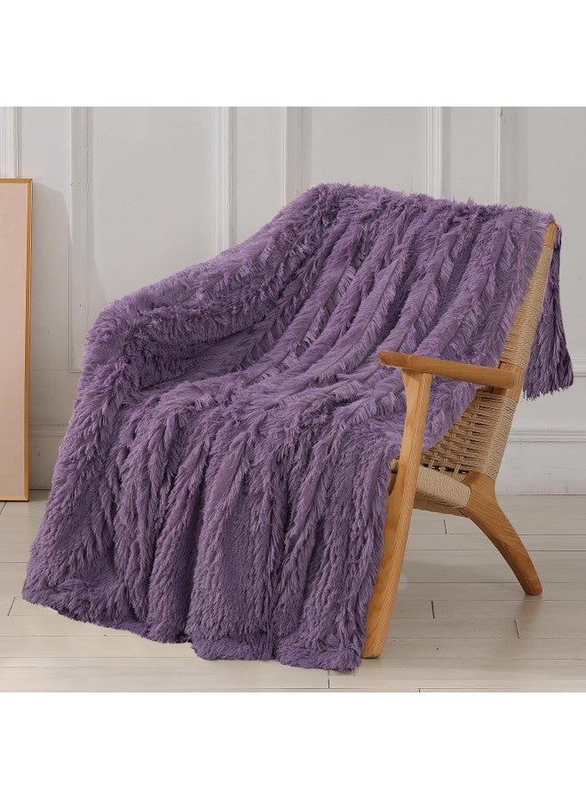 Tuddrom Decorative Extra Soft Fuzzy Faux Fur Throw Blanket 50" x 60",Solid Reversible Long Hair Shaggy Blanket,Fluffy Plush Comfy Microfiber Fleece Blanket for Couch Sofa Bedroom,Patrican Purple - Image 1
