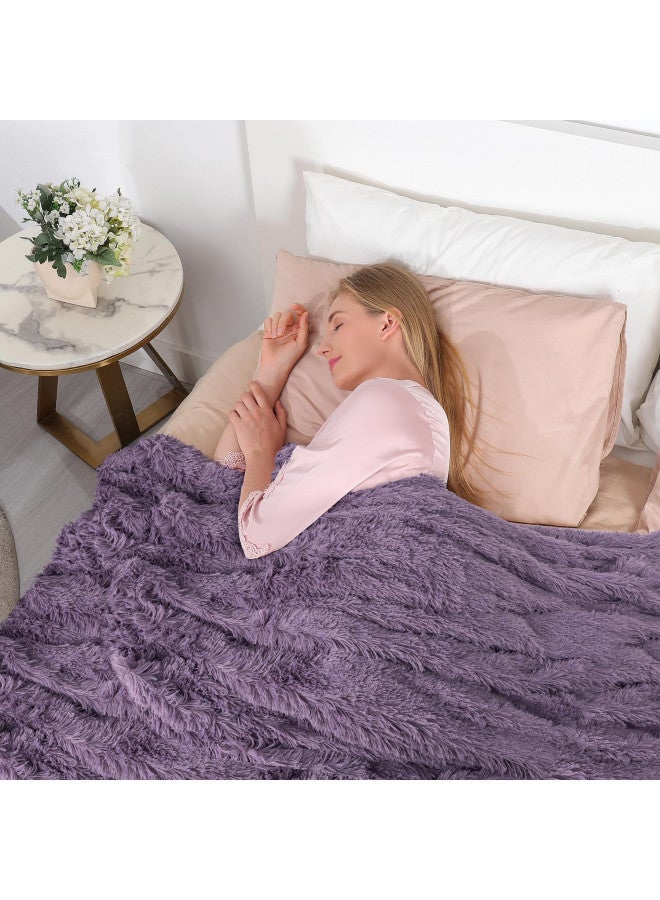 Tuddrom Decorative Extra Soft Fuzzy Faux Fur Throw Blanket 50" x 60",Solid Reversible Long Hair Shaggy Blanket,Fluffy Plush Comfy Microfiber Fleece Blanket for Couch Sofa Bedroom,Patrican Purple - Image 4