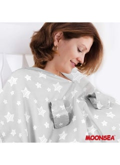 Moonsea Moonsea Baby Carseat Canopy, Opening Minky Car Seat Cover for Babies, Star Print Grey Car Seat Canopy Nursing Scarf, Warm Carseat Canopy for Newborn  - Image 4