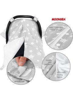 Moonsea Moonsea Baby Carseat Canopy, Opening Minky Car Seat Cover for Babies, Star Print Grey Car Seat Canopy Nursing Scarf, Warm Carseat Canopy for Newborn  - Image 3
