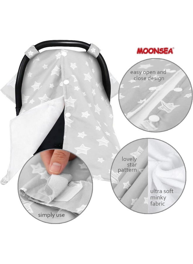 Moonsea Moonsea Baby Carseat Canopy, Opening Minky Car Seat Cover for Babies, Star Print Grey Car Seat Canopy Nursing Scarf, Warm Carseat Canopy for Newborn  - Image 3