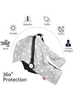 Moonsea Moonsea Baby Carseat Canopy, Opening Minky Car Seat Cover for Babies, Star Print Grey Car Seat Canopy Nursing Scarf, Warm Carseat Canopy for Newborn  - Image 2