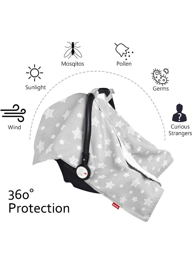 Moonsea Moonsea Baby Carseat Canopy, Opening Minky Car Seat Cover for Babies, Star Print Grey Car Seat Canopy Nursing Scarf, Warm Carseat Canopy for Newborn  - Image 2