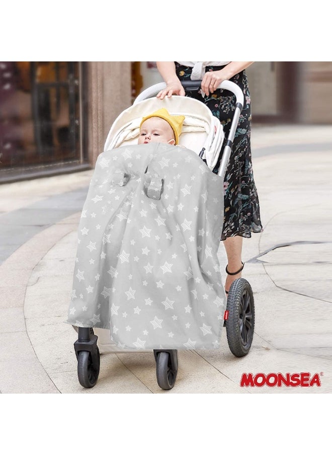 Moonsea Moonsea Baby Carseat Canopy, Opening Minky Car Seat Cover for Babies, Star Print Grey Car Seat Canopy Nursing Scarf, Warm Carseat Canopy for Newborn  - Image 5