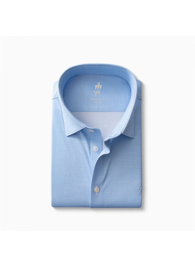 Oudingyun Water Orchid High-elastic Short-sleeve Shirt For Men, High-end Business Wrinkle-free Casual Shirt, Cloud Water Orchid, Size 41 - Image 4
