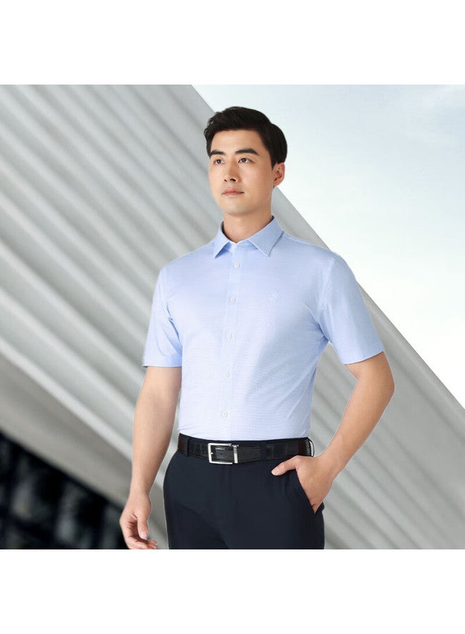 Oudingyun Water Orchid High-elastic Short-sleeve Shirt For Men, High-end Business Wrinkle-free Casual Shirt, Cloud Water Orchid, Size 41 - Image 3