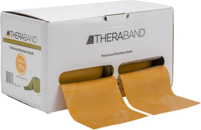 TheraBand شريط مقاومة ثيرا بان المحترف - قوة قصوى ذهبية، 50 ياردة لتمارين الجزء العلوي والسفلي من الجسم، العلاج الطبيعي، البيلاتس، وإعادة التأهيل - Image 1