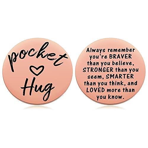 MIXJOY 2-Sided Pocket Hug Token - You Are Braver Than You Believe Isolation Lockdown Social Distancing Love Gift Miss You Note, 1.5", Rose Gold - Image 1
