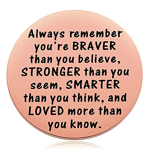 MIXJOY 2-Sided Pocket Hug Token - You Are Braver Than You Believe Isolation Lockdown Social Distancing Love Gift Miss You Note, 1.5", Rose Gold - Image 3