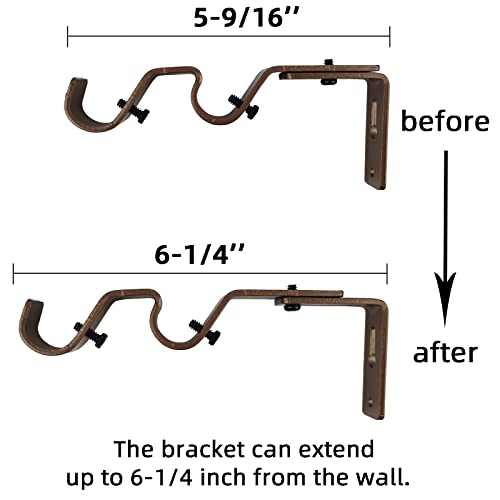Kowibcl Double Curtain Rod Bracket Heavy Duty Curtain Brackets, 3 Pcs Adjustable Double Rod Holders for 3/4 and 5/8 Inch (Bronze) - Image 3