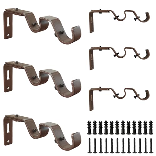 Kowibcl Double Curtain Rod Bracket Heavy Duty Curtain Brackets, 3 Pcs Adjustable Double Rod Holders for 3/4 and 5/8 Inch (Bronze) - Image 1
