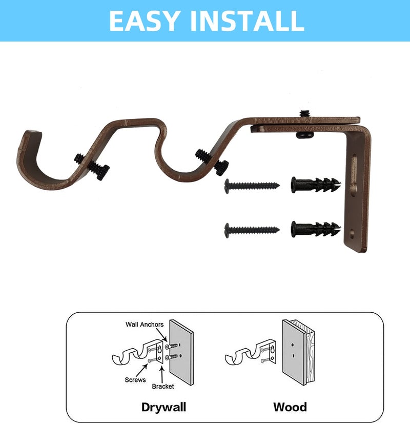 Kowibcl Double Curtain Rod Bracket Heavy Duty Curtain Brackets, 3 Pcs Adjustable Double Rod Holders for 3/4 and 5/8 Inch (Bronze) - Image 5