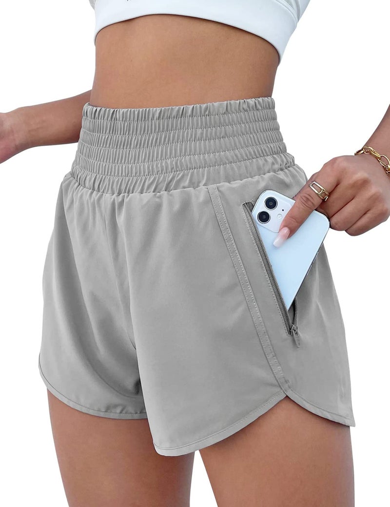BMJL Women's Athletic Shorts High Waisted Running Short Pocket 2.5" Sporty Shorts Gym Elastic Workout Shorts(M,Grey) - Image 1