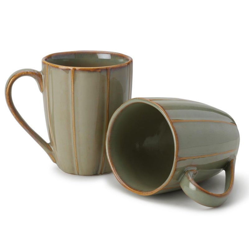 Bodhi House Fine Porcelain Tea and Coffee Large Mug Set of 2 300Ml Glossy Finish Scratch Resistant and Dishwasher Safe Ideal for Latte Hot Chocolate Cocoa and Milk Granite Green - Image 1