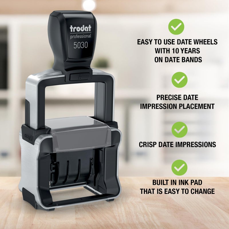 Trodat 5030 Professional 4.0 Date Only Stamp, Self Inking, Impression Size 1-5/8â€ x 3/8â€ (Black) - Image 2