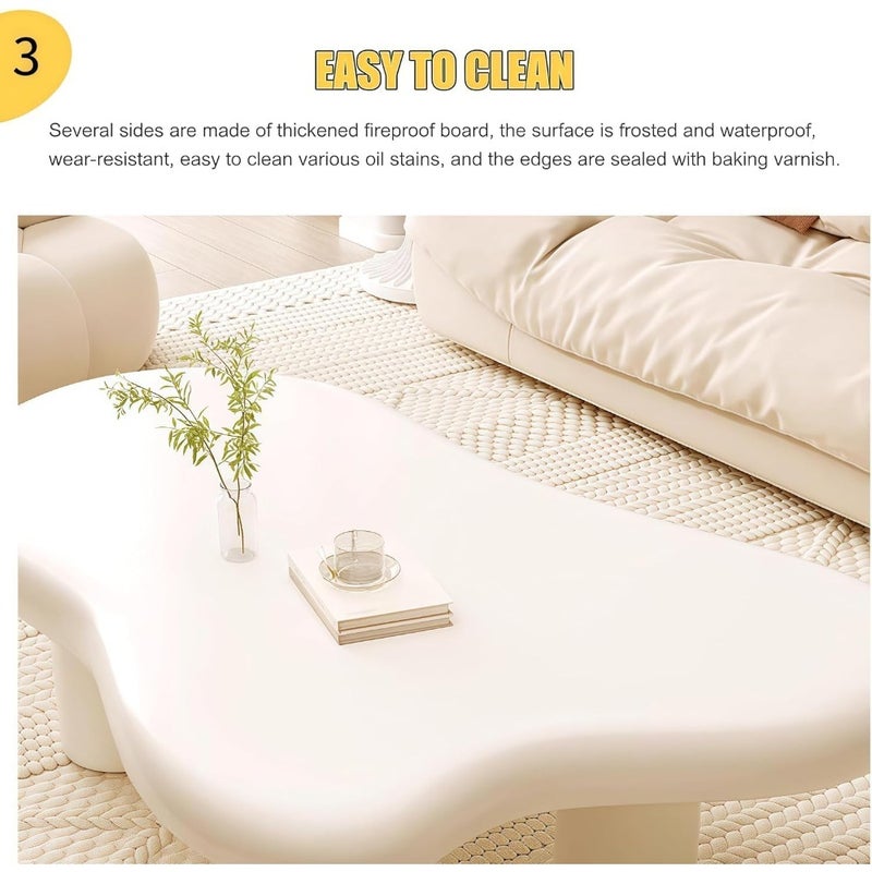 Cloud-Shaped Coffee Table with Cylindrical Legs, Cream White - Image 2