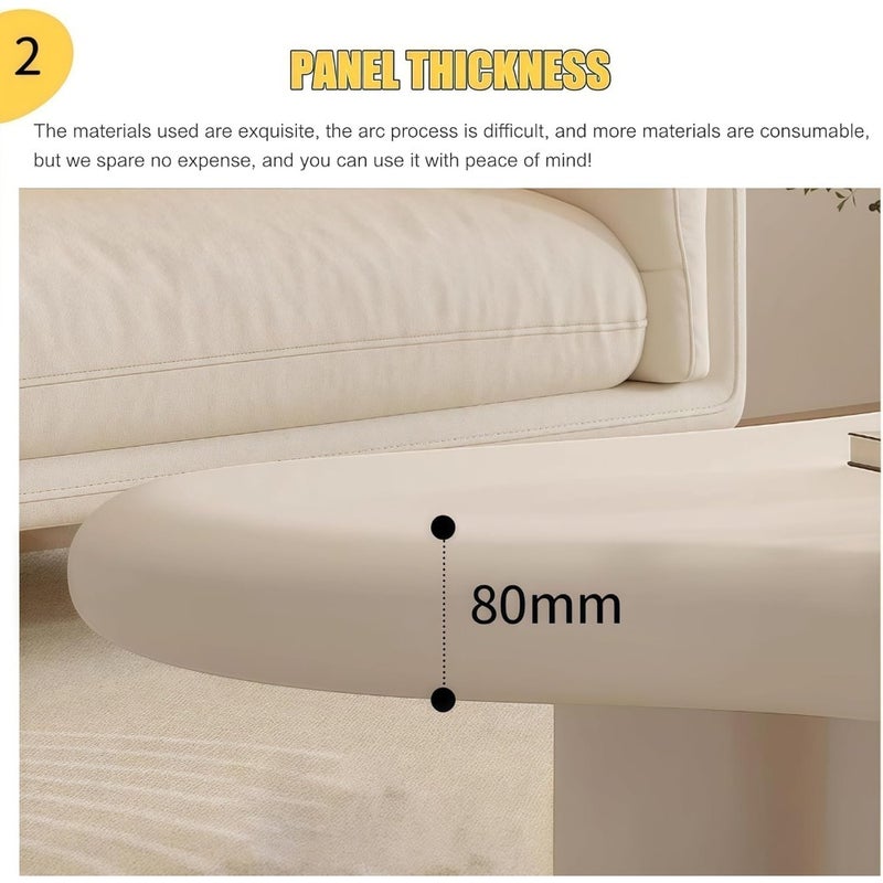 Cloud-Shaped Coffee Table with Cylindrical Legs, Cream White - Image 5