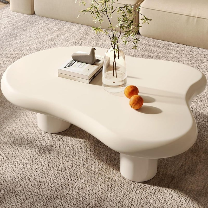 Cloud-Shaped Coffee Table with Cylindrical Legs, Cream White - Image 1