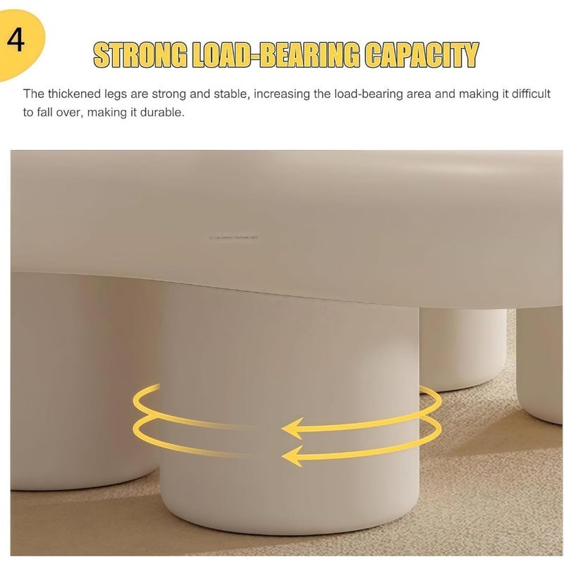 Cloud-Shaped Coffee Table with Cylindrical Legs, Cream White - Image 3