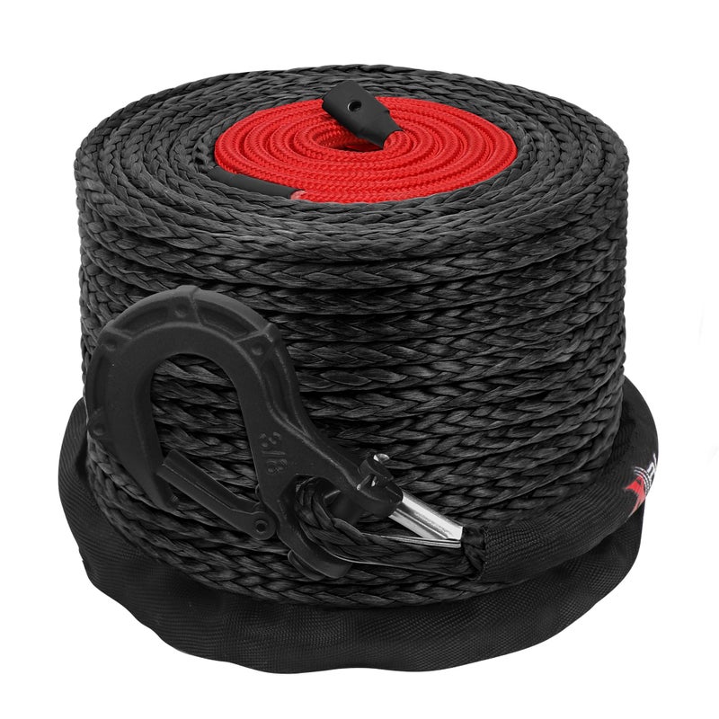 XPV 38 x 100ft Synthetic Winch Rope 23800lbs Dyneema Winch Line Cable Rope with Hook Black for Truck 4WD Off Road Vehicle Winch Accessory