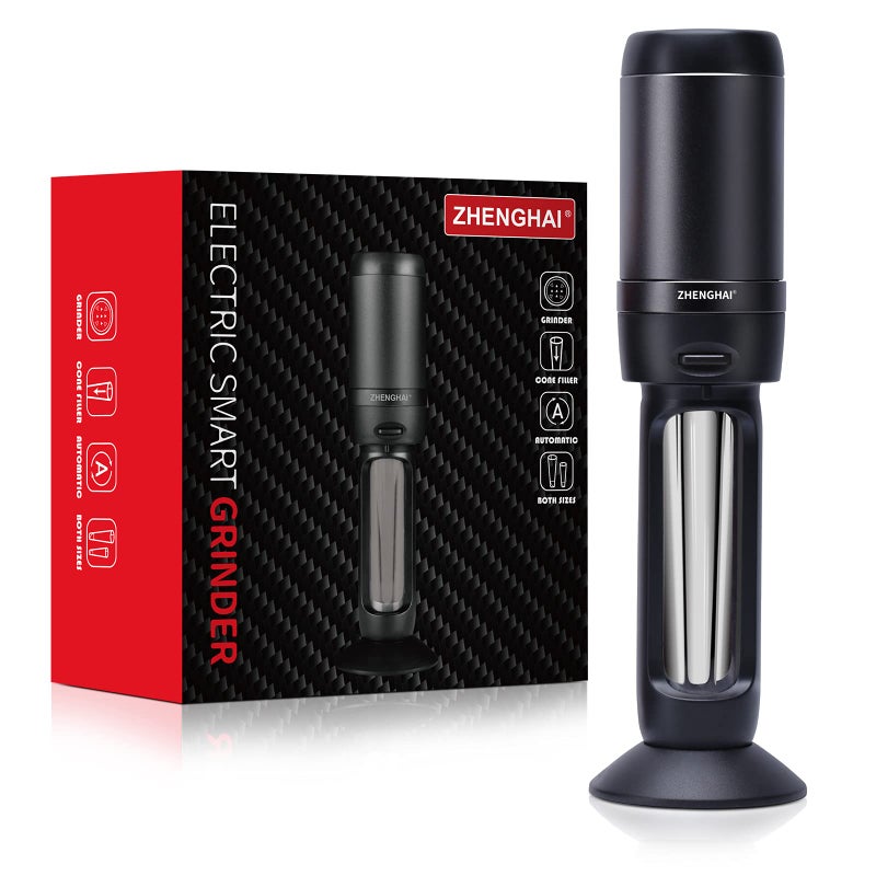 ZHENGHAI Electric Smart Herb and Spice Grinder Grinding Fill Integrated Twoway Automatic Upgrade Sharp teeth Fine Grind For Fluffy Product Black 