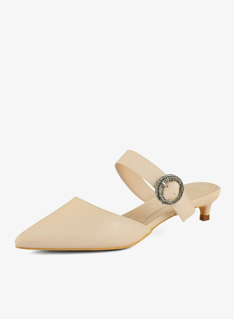 فينتشي صنادل نسائية مدببة إصبع القدم كعب متوسط حزام واحد