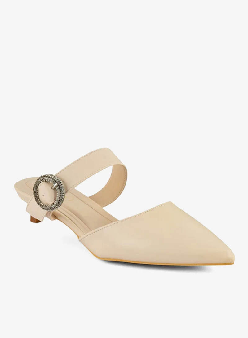 فينتشي صنادل نسائية مدببة إصبع القدم كعب متوسط حزام واحد