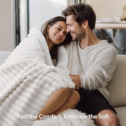 INFIIXSO Sherpa Throw Blanket for Couch - Super Soft & Warm Striped Fleece Blanket, Cozy Plush Fluffy Blanket All Season Use (Off White, 50x60 Inches) - Image 5
