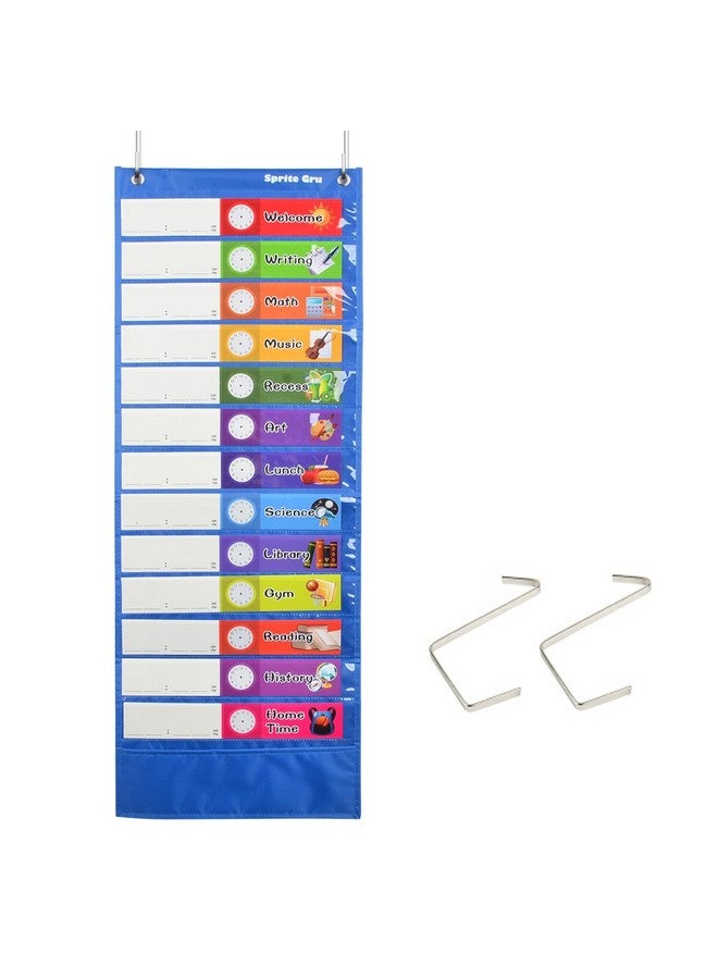 SpriteGru Daily Schedule Pocket Chart， Class Schedule With 26 Cards, 13+1 Pockets. 13 Colored + 13 Blank Double-Sided Reusable Cards, Easy Over-Door Mountings Included. (13” X 36”) - Image 1