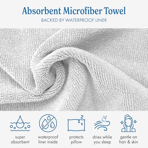 DryZzz Waterproof Pillow Protector Cooling Pillow Case 29"x19" 1pc Ivory Standard Size, Absorbent Towel Pillowcase Dual-Sided Satin & Microfiber, Sweat Proof Pillow Cover, Hair Drying Pillowcase - Image 4