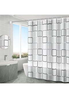SKY-TOUCH Transparent Shower Curtain, Square Printed Design, Eco-Friendly Waterproof, Heavy Duty with Anti-Mold Grid for Bathroom and Bath Tub , 180x200cm  - Image 1